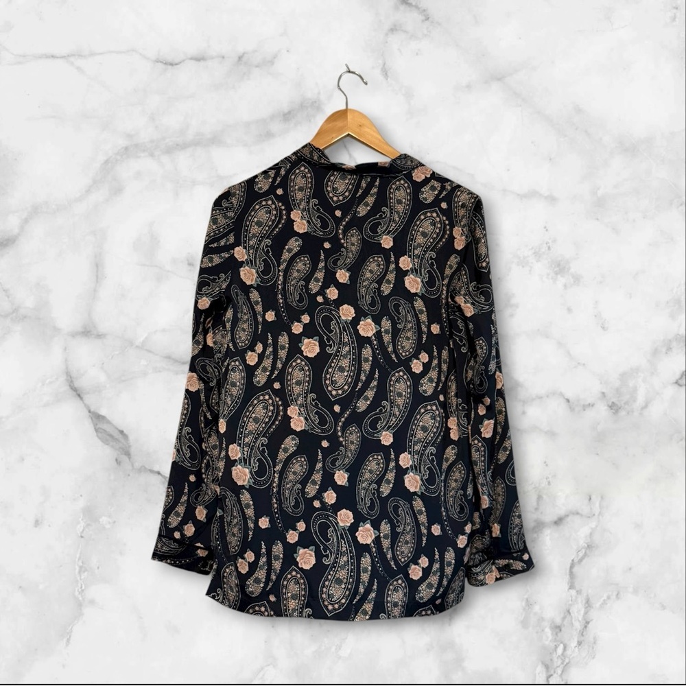 🌸The Kooples | Paisley Floral Button Down Blouse | Black Pink | Size 2 (M) - Picture 3 of 11